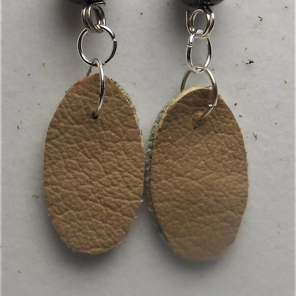 No.719 Handmade earrings with leather pieces 2 1/2 inches long - Picture 3 of 4